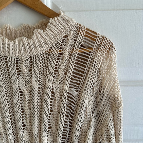 Andersson Bell Colorblock Perforated Fisherman Crew Neck Sweater Cream Sz Small - Picture 4 of 7